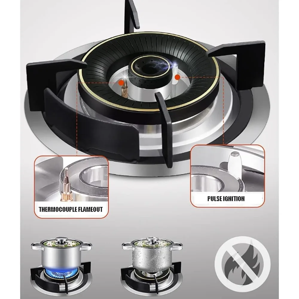 Quemadores Placa de gas Cocina casera portátil Placa de gas, Placa de gas integrada 1 quemador con FFD/FSD, vidrio negro (A, GLP)
