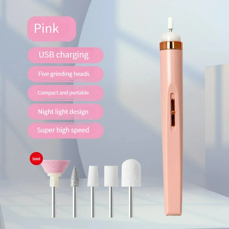 Femme 5 en 1 maquillage des ongles électriquePolish perceuse Machine avec lumière Portable Mini électrique manucure Art stylo outils pour dissolvant de Gel