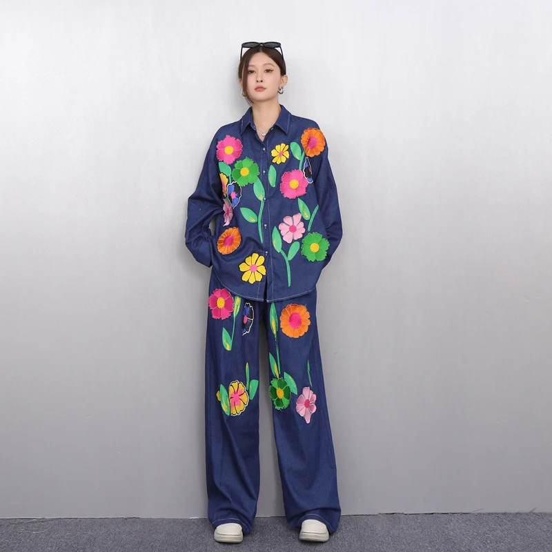 

SuperAen модная свободная рубашка с принтом большого размера, широкие брюки полной длины, лето 2025, новые комплекты из двух предметов