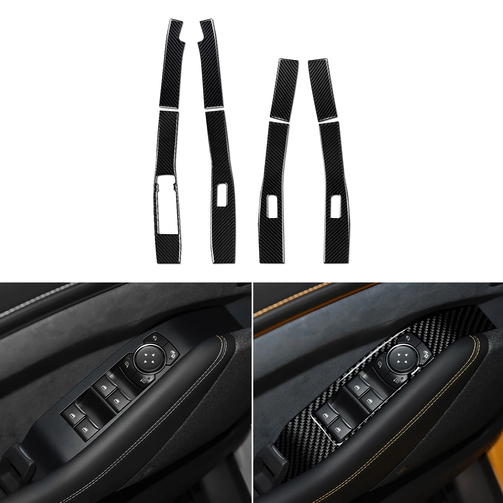 Soft Carbon Fiber Interior Sticker. Car Window Lift Switch Panel. For Ford Mustang Mach-E (2021-2027) Trim Accessories. view 4