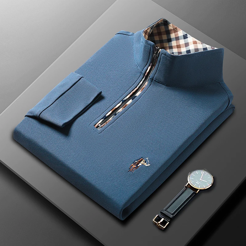 

Men's 2024 Autumn New Luxury Brand Embroidered Zipper Long Sleeved T-Shirt Casual Stand Collar Thick Hot Selling Men's Cloting