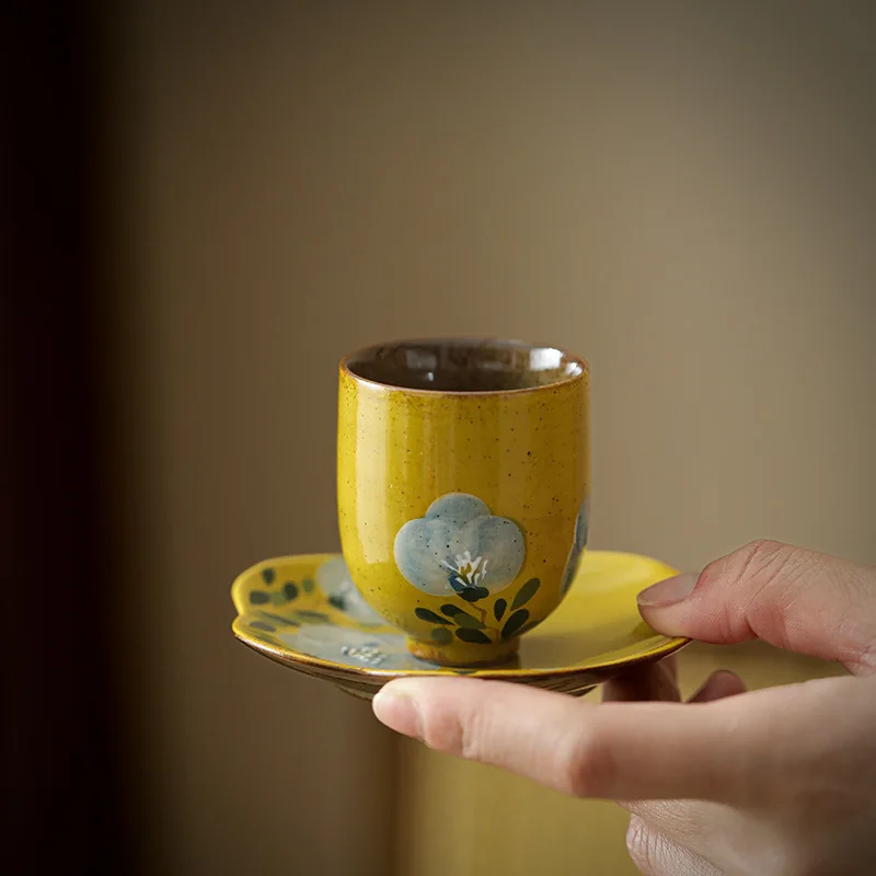 

LH hand-painted camellia ceramic coaster single cup underglaze color Chinese-style household tea tasting tea set