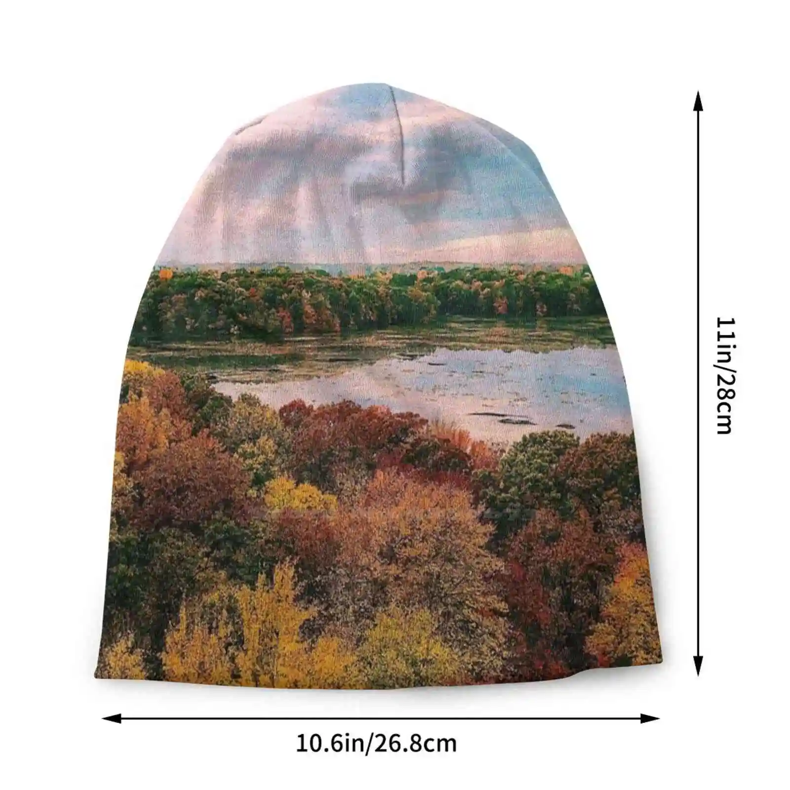 Fall From A Balloon Knitted Hat Warm Beanie Outdoor Caps Myhouse1 Forest Hot Air Balloon Sunrise Lake Fall Colors Pink Clouds