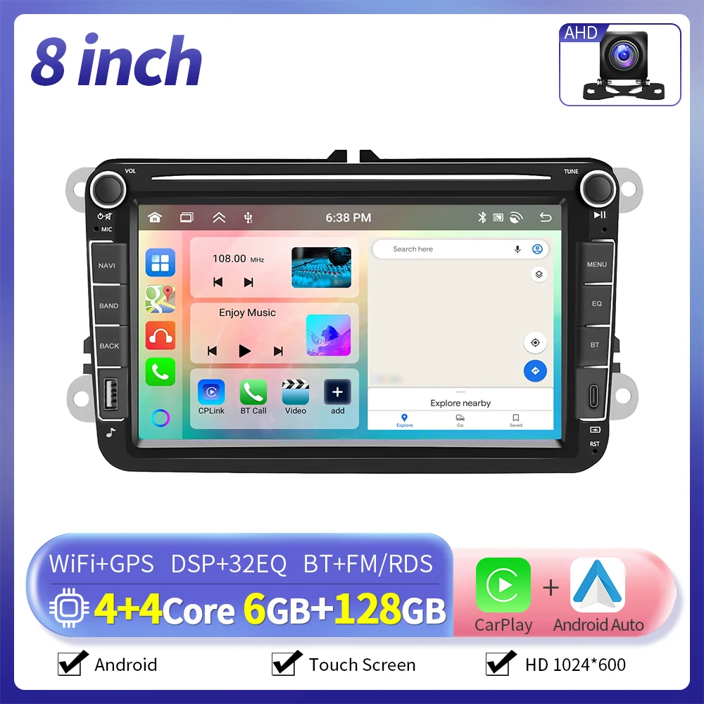 Camecho 7/9 Inch 6 + 128G Android Autoradio GPS Carplay voor VW Volkswagen Golf 5 6 Touran Passat B6 Polo Jetta Sharan Seat Skoda - afbeelding 1