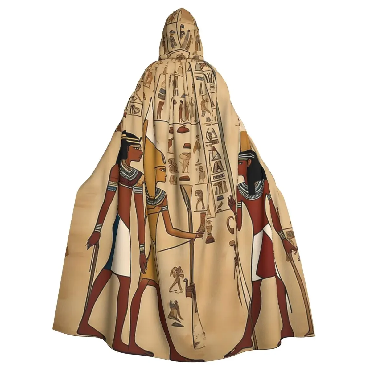 Ancient Egypt Mural Egyptian Mythology Long Hooded  Witch Medieval Costume Cosplay Cape HalloweenCoat Adult Unisex