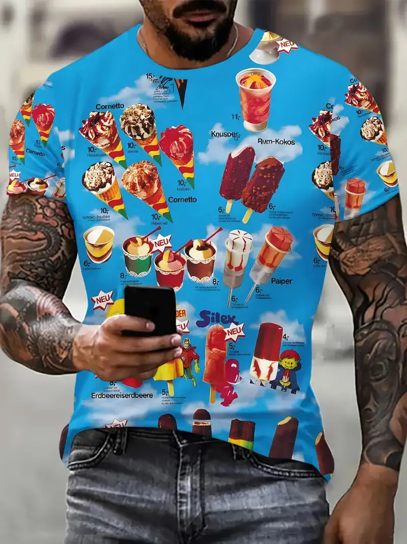 2024 Summer Ice Cream Graphic T Shirts For Men 3D Printed Male/Female Chirdren Beach Party T-Shirt Trend Funny Kid Tops Clothing