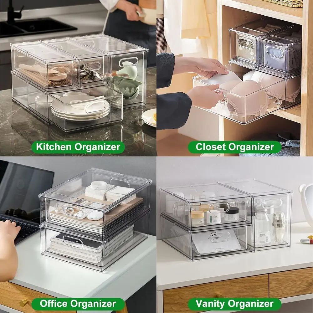 Штабелируемые прозрачные ящики для холодильника, хранилище без BPA для холодильника, морозильной камеры, кладовой и организации туалетного столика
