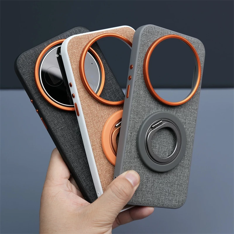 

Case For Xiaomi 17 Ultra Mi 15 14 Ultra For MagSafe Magnetic Holder Ring Cover Luxury PU Fabric Pattern Shell Shockproof Bumper