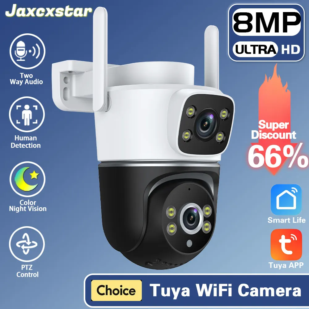 

Tuya Smart Life 4K 8MP Dual Lens PTZ WIIF Camera Dual Screen Human Human Detection Outdoor Security Video Surveillance Camera