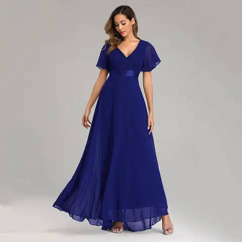 V-Neck Chiffon Evening Gown XUCTHHC