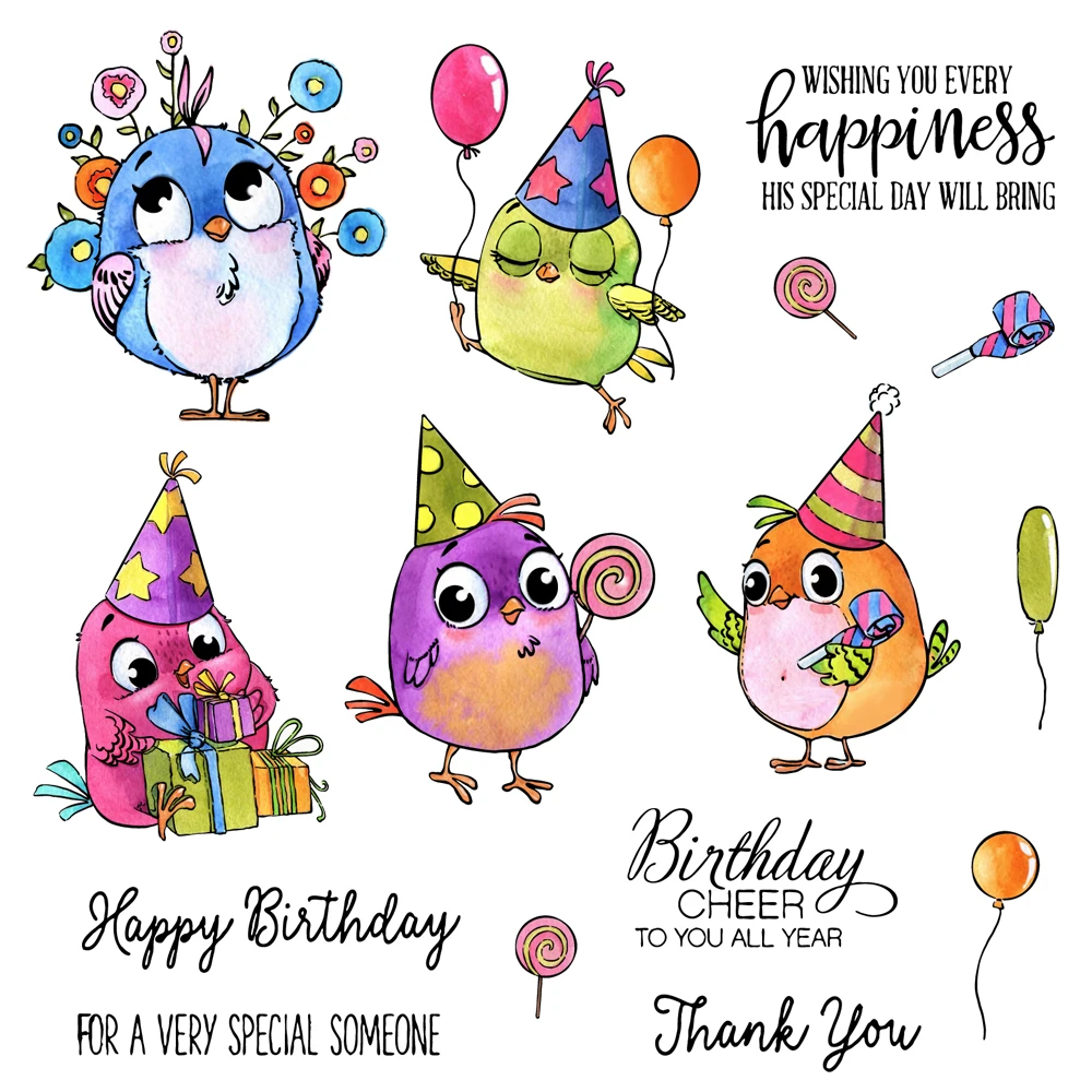 MangoCraft Sparrow Birthday Celebration Cutting Dies Clear Stamp Scrapbooking DIY Metal Cut Dies Silicone Stamps Cards  Decor