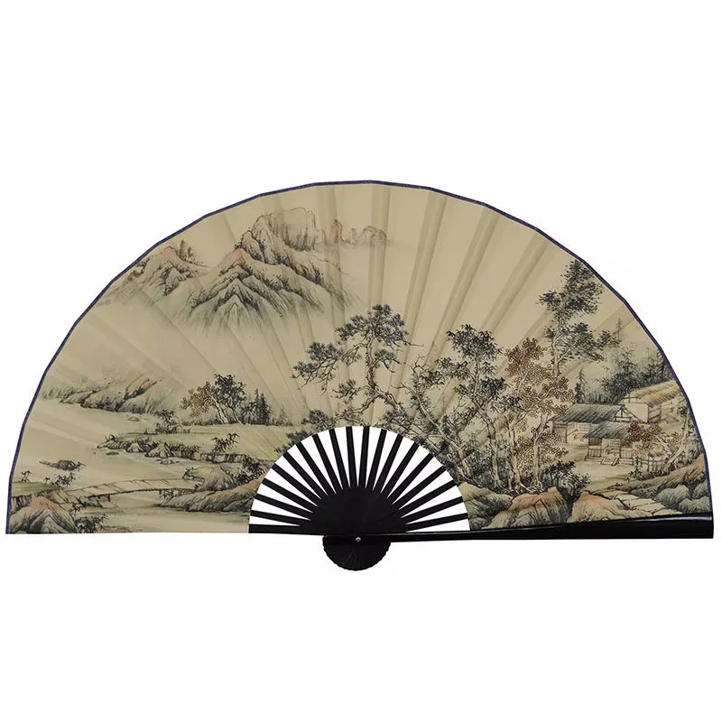 Grand éventail pliant en papier imprimé paysage chinois rétro 50x88cm, décoration murale pour bureau, hall, maison, salon