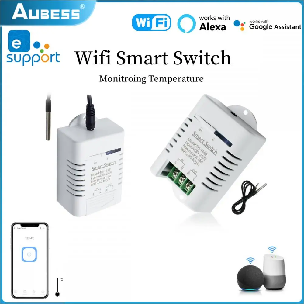 

Приложение EWeLink TH16 Smart Switch Беспроводной контроль температуры и влажности 16A Wi-Fi переключатель, совместимый с Alexa Google Home