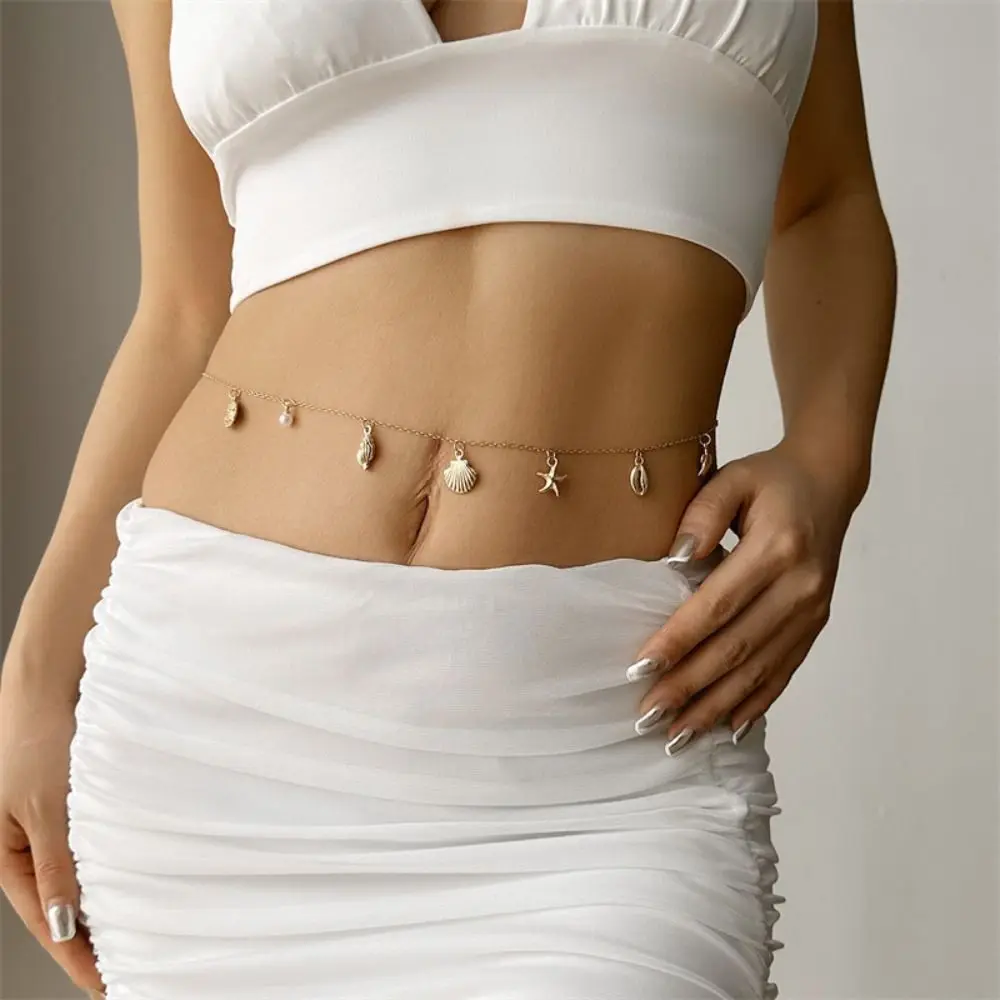Manik-manik Baru Boho Rantai Pinggang Mutiara Kerang Rantai Perut Perhiasan Sabuk Gaya Bohemian Bintang Laut