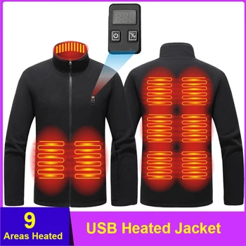 USB Heating Jacket Men Winter Electric Heated Jackets Infrared 9 Heating Areas Jacket Fashion Casual Fleece Coat Male