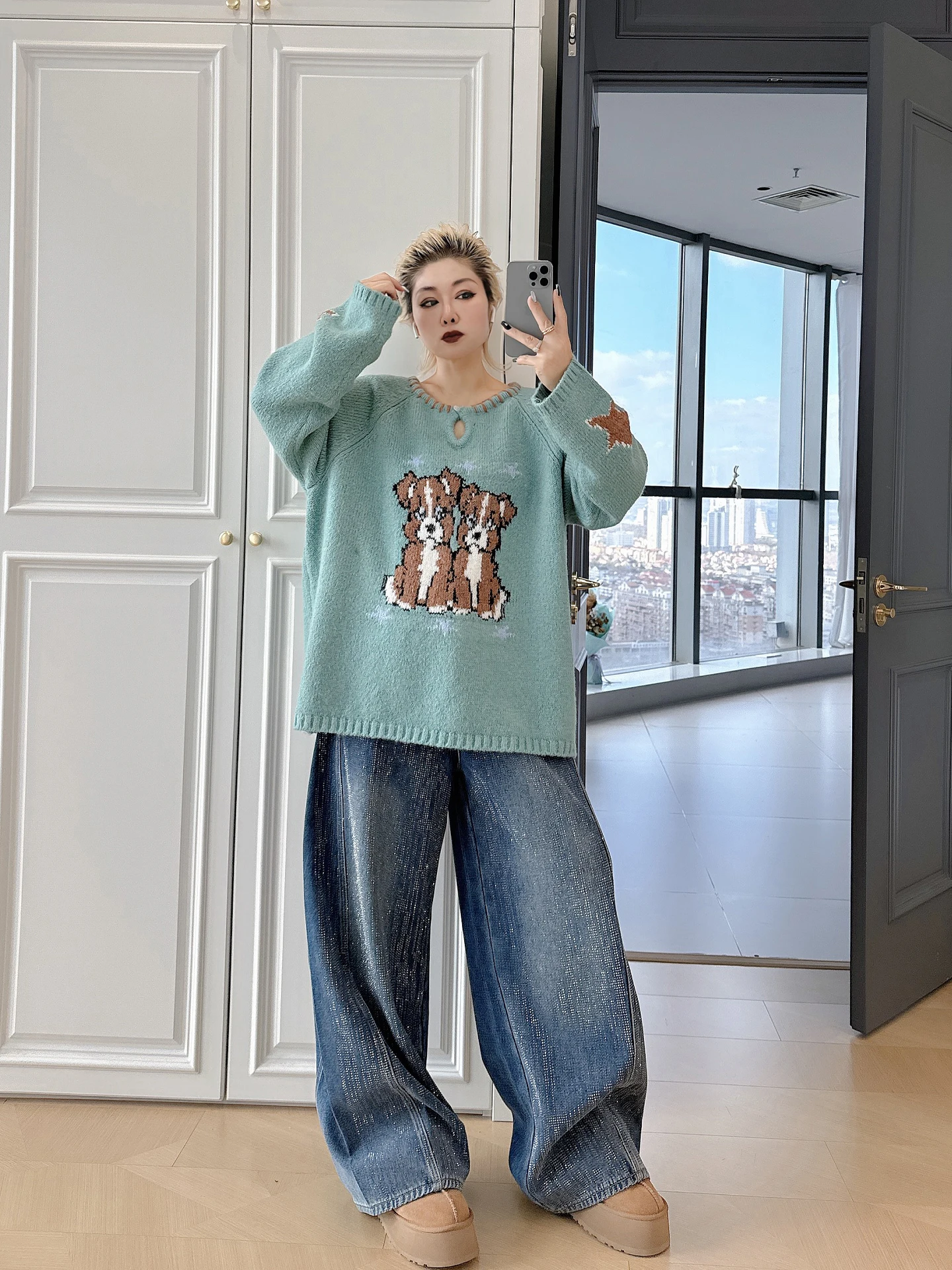 

Ретро-свитер в американском стиле для женщин больших размеров, омолаживающий образ, свободный крой, вязаный джемпер, 200 Pou Lazy Loose Overhead, женская вязаная одежда