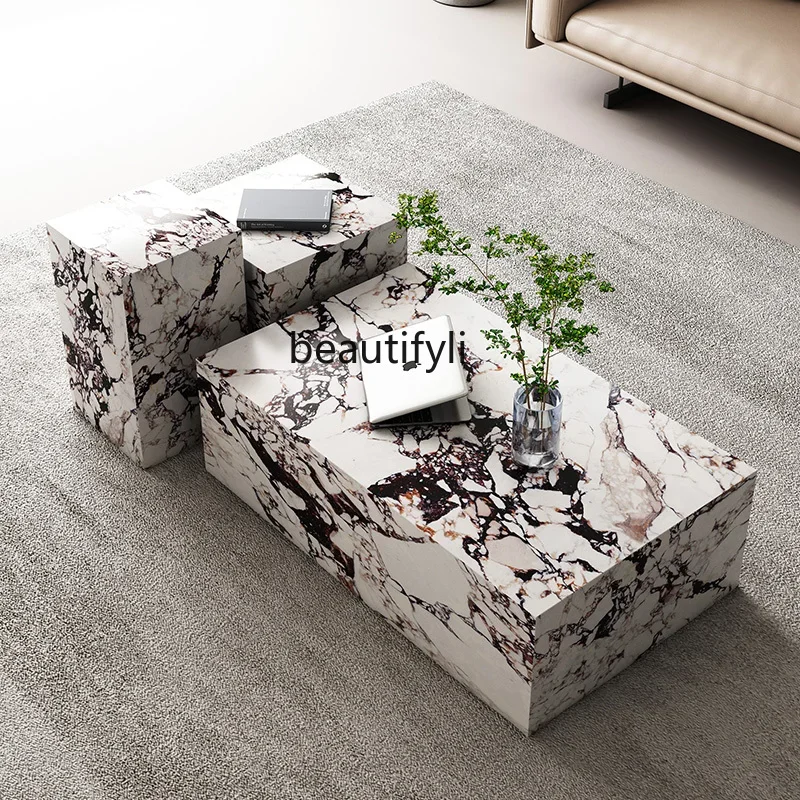 

C Italian minimalist rectangular simple modern side table, rock slab coffee table, new personalized designer