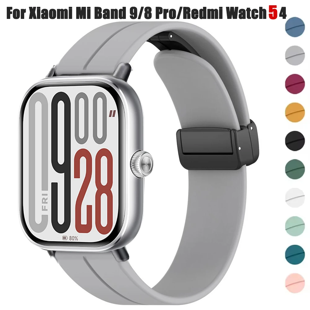 حزام بإبزيم مغناطيسي لساعة Redmi 5 4 سوار ساعة من السيليكون الناعم لساعة Xiaomi Mi band 9 Pro/8 Pro الذكية حزام المعصم