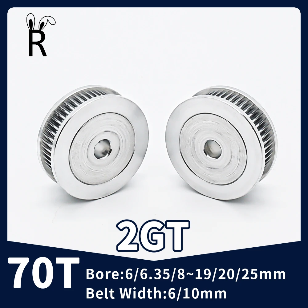 

70Teeth GT2 Timing Pulley Synchronous Wheel Bore 6/8/10~19/20/25mm Belt Width 6/10mm 3D Printer Parts Tensioning Open 2GT Pulley