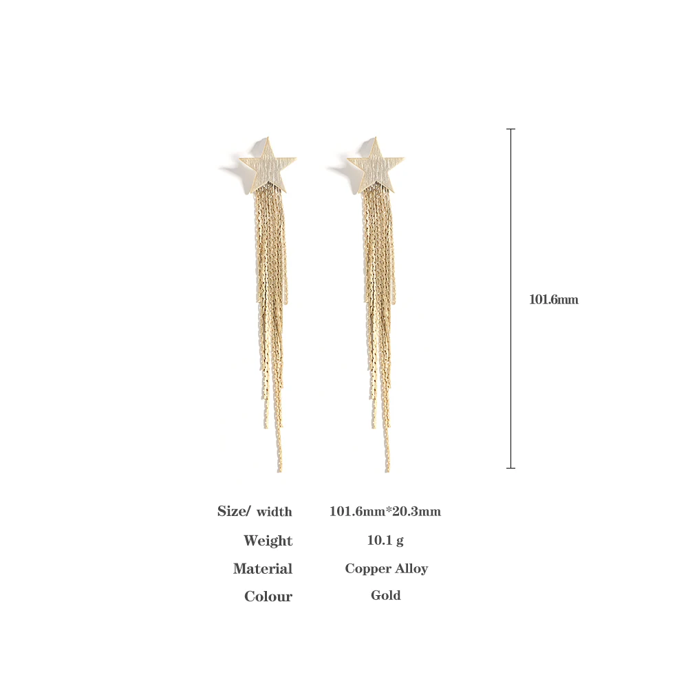 Lifefontier Gold Silver Color Metal Star Long Tassel Drop Earrings For Women Trendy Geometric Party Dangle Earring Jewelry