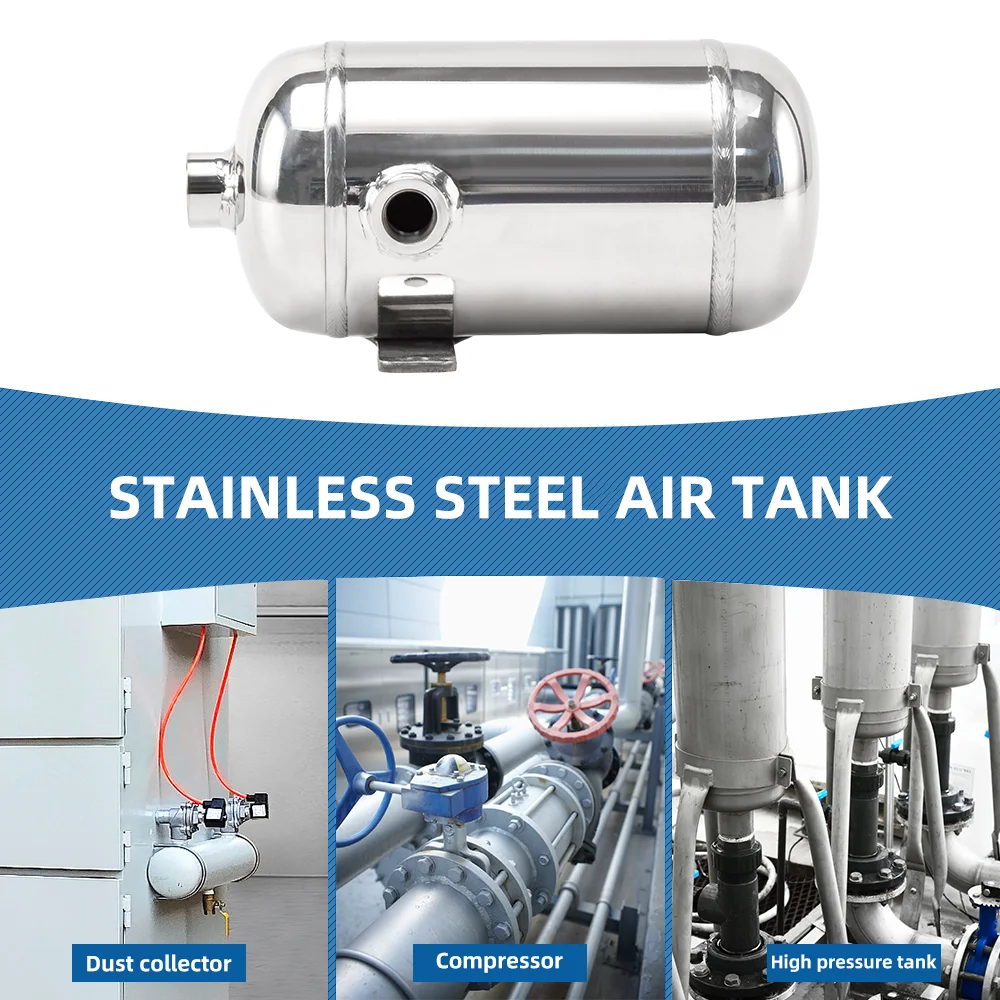 0.5L 0.13 Gallon Air Compressor Tank Gas Storage Small Vacuum Buffer Pressure Tank  Horizontal 304 Stainless Steel For Air Horn