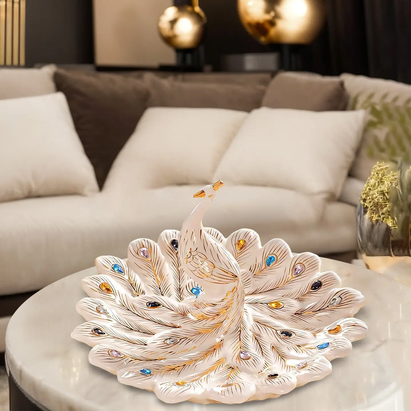 Ceramic Peacock Fruit Bowl, Modern Individuality Decorative Dish for Living Room Coffee Table