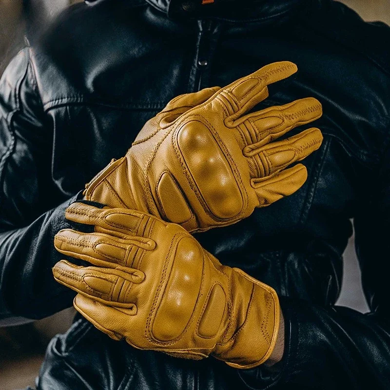 Motorcycle riding gloves, spring and summer retro knight locomotive anti-drop racing sheepskin breathable gloves