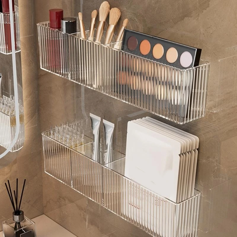 

2pcs Transparent Wall Mounted Bathroom Storage Box with 3 Compartments