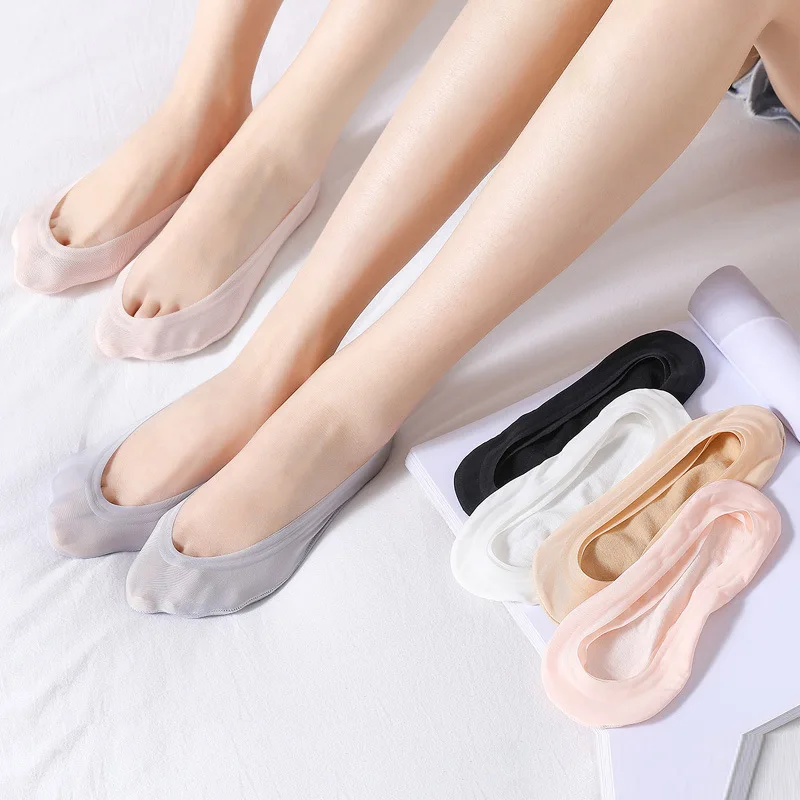 5 pares de silicone antiderrapante invisível meias chinelos sem costura gelo seda tornozelo barco meias verão fino casual respirável sem mostrar meias