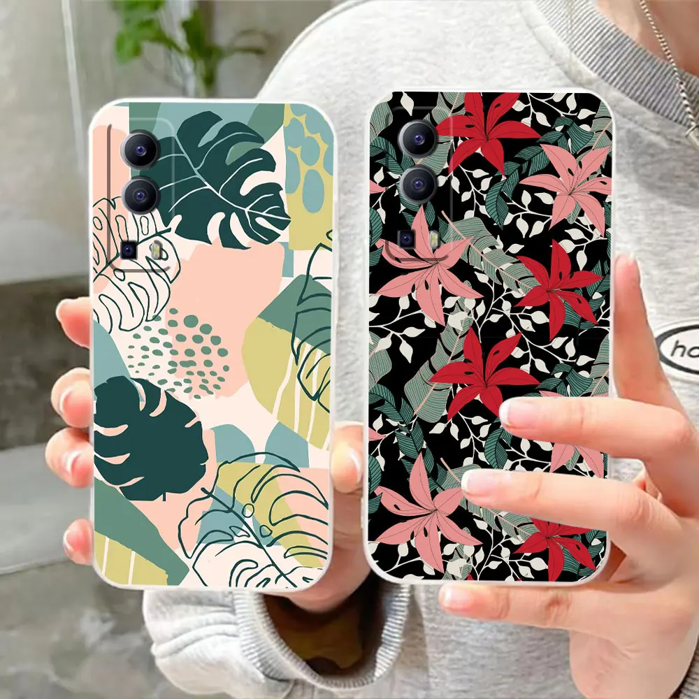 Clear Phone Case For VIVO Y30 Y32 Y33S Y50 Y51S Y52S Y53S Y55S Y66 Y77 Y93 Y95 Y97 V20 V21 5G 4G Case Funda Colorful Flowers