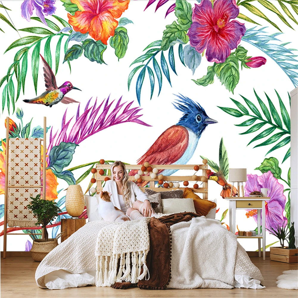 custom Southeast Asia Nordic green plant bedroom wallpaper flower bird wallpapers for living room mural dining room wall sticker