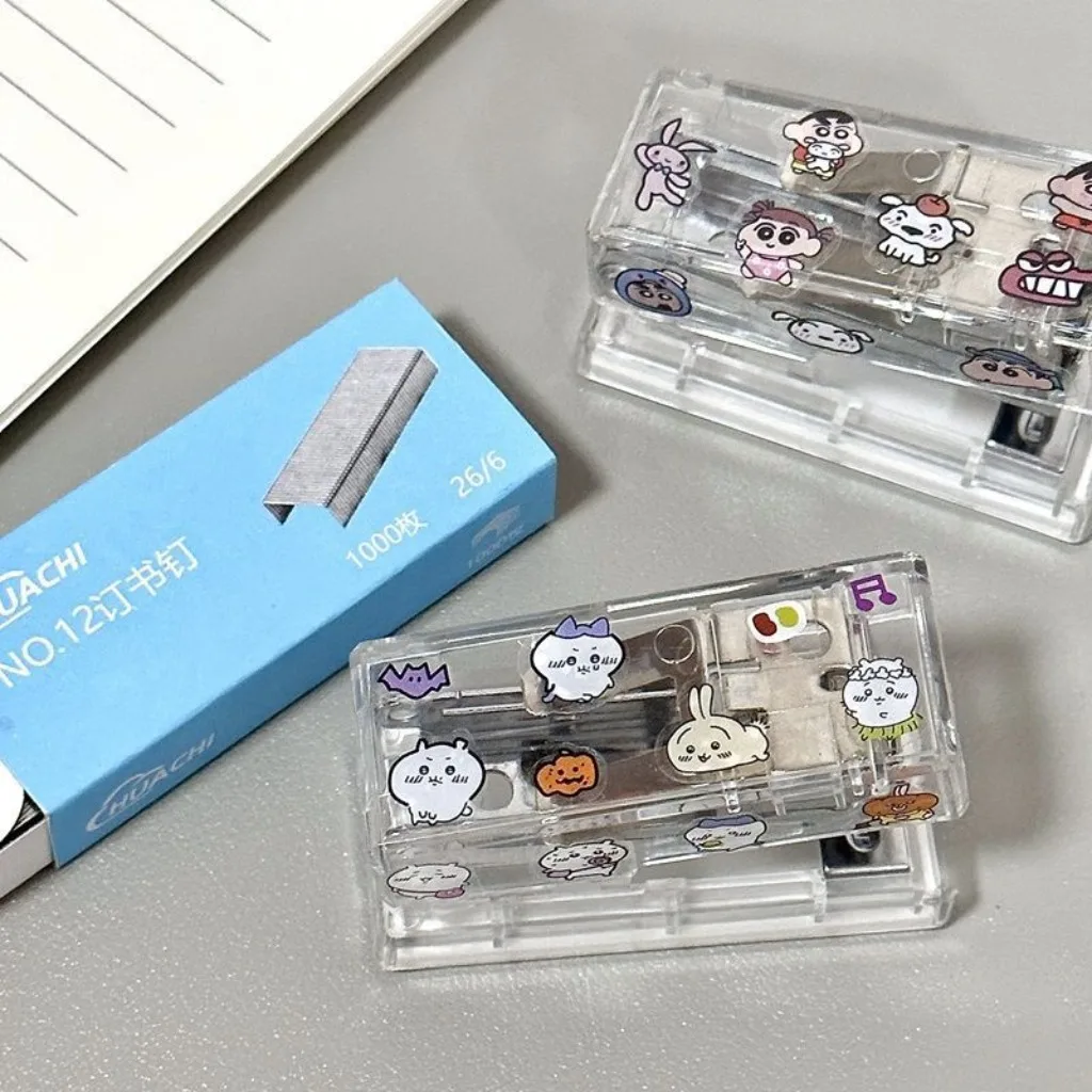 디즈니 크레용 신찬 치이카와 산리오 투명 DIY 스테이플러 학생 미니 휴대용 바인더 오피스 바인딩 용품 스테이플러 선물