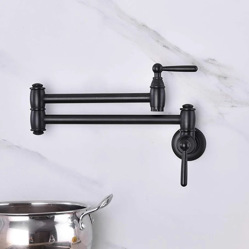 

Wall Mounted Single Cold Pot Filler Double Joint Swing Arm Kitchen Sink Faucet One Hole Kitchen Folding Sink Faucet Black