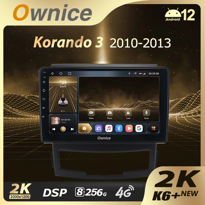 Ownice K6+ 2K for SsangYong Korando 3 Actyon 2 2010 - 2013 Car Radio Multimedia Video Player Navi Stereo GPS Android 12 No 2 Din