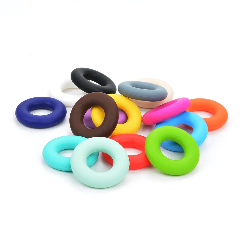 LOFCA Donut 5pcs Silicone Beads Pendant Teether Necklace Teething Chewing Cute Baby Toy Chewable Jewelry Pacifier Clip Holder