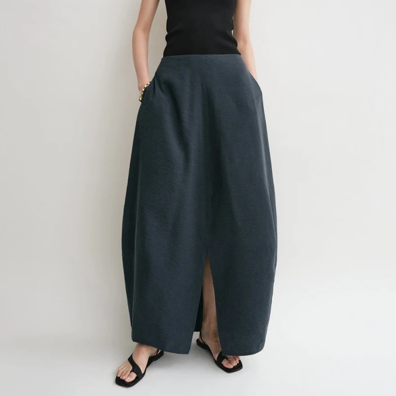 

Женская юбка-полусолнце Egg ape с высокой талией, свободного кроя, с разрезом спереди, средней длины, из матовой ткани