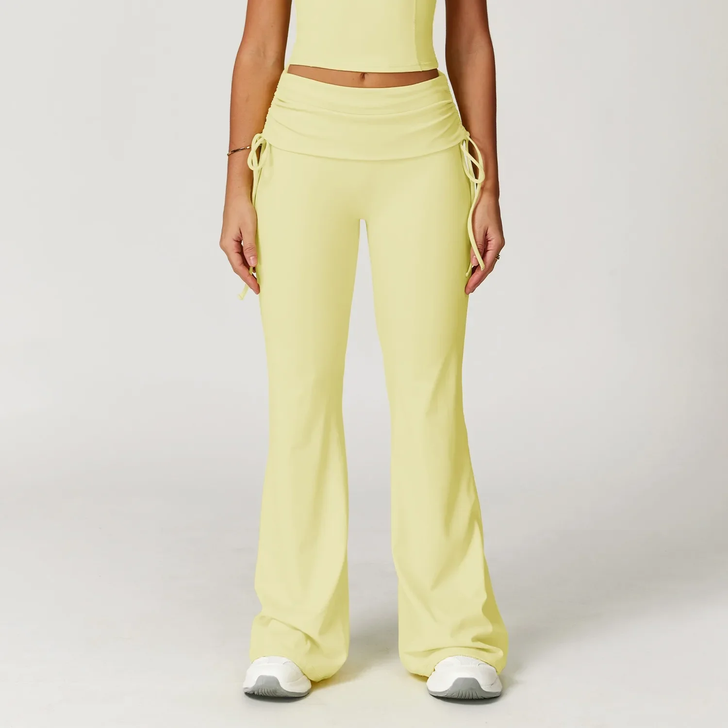 Casual Cuffed High-Waisted Yoga Flared Pants Gym Fitness Workout Bell-Bottom Trousers Push Up Slim Sports Leggings