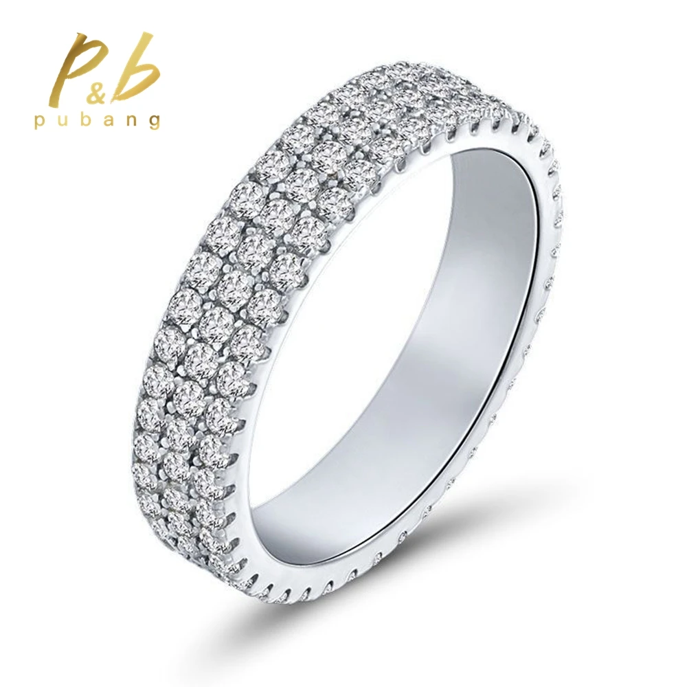 

PuBang Fine Jewelry Sparkling 925 Sterling Silver All Row Moissanite Diamonds Wedding Engagement Ring for Women Anniversary Gift