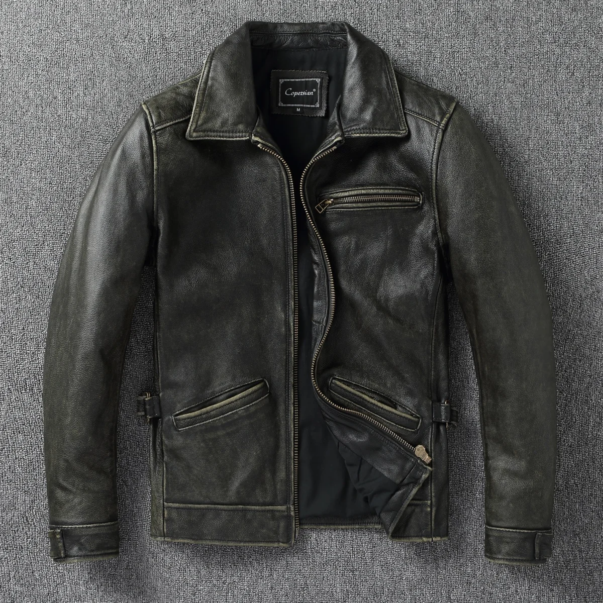 Винтажная потертая мужская кожаная куртка из воловьей кожи 1930-х годов, повседневное пальто с короткими лацканами