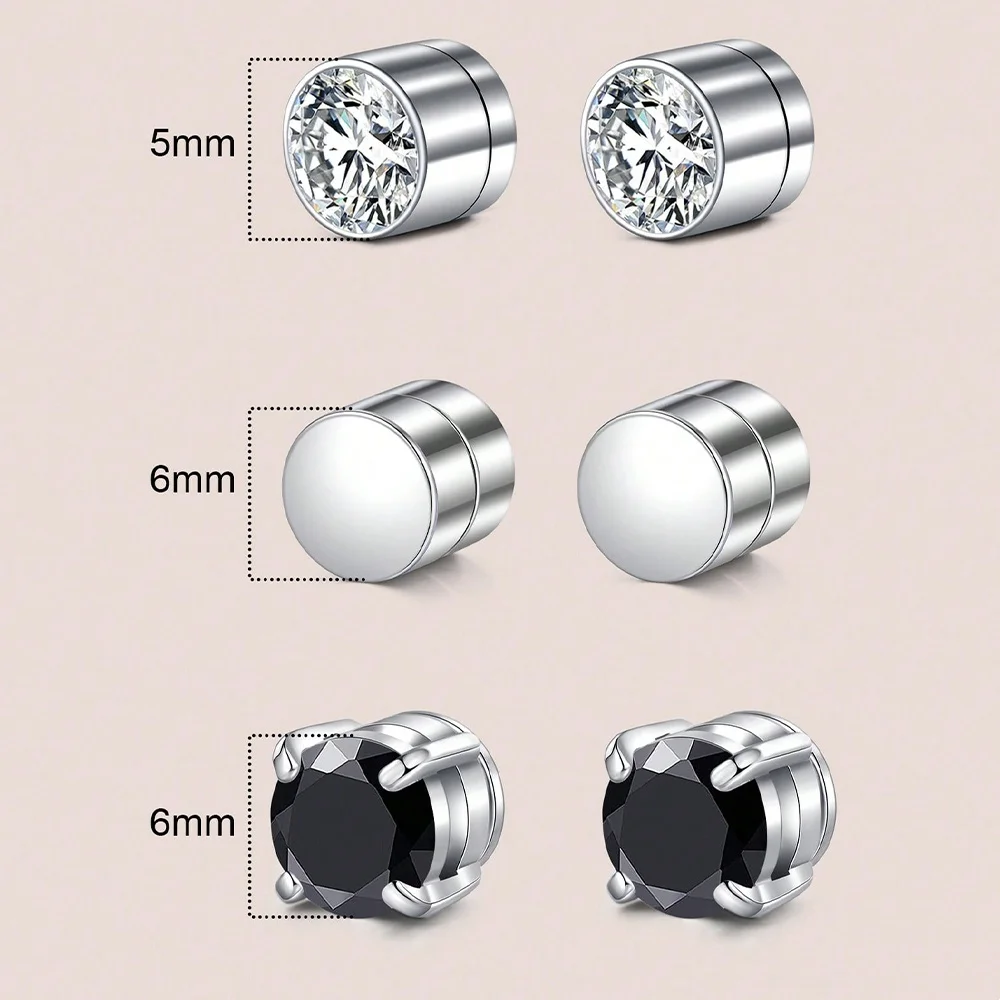 2Pcs Fake Earrings For Men Women Stud Earrings For Men Fake Earrings Clip On Earrings For Men Fake Earrings CZ Dia 5mm-6mm