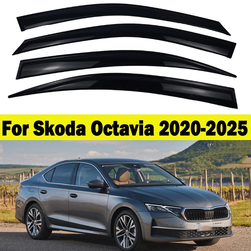 

Комплект из 4 дефлекторов окон для Skoda Octavia 2020-2025, ветровики, защита от дождя, накладки на боковые окна автомобиля