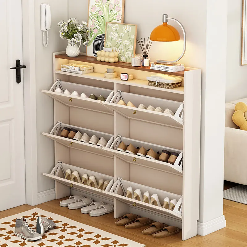 Cream tipping bucket shoe cabinet explosion 2025 new large-capacity entrance storage small apartment shoe rack factory direct sa