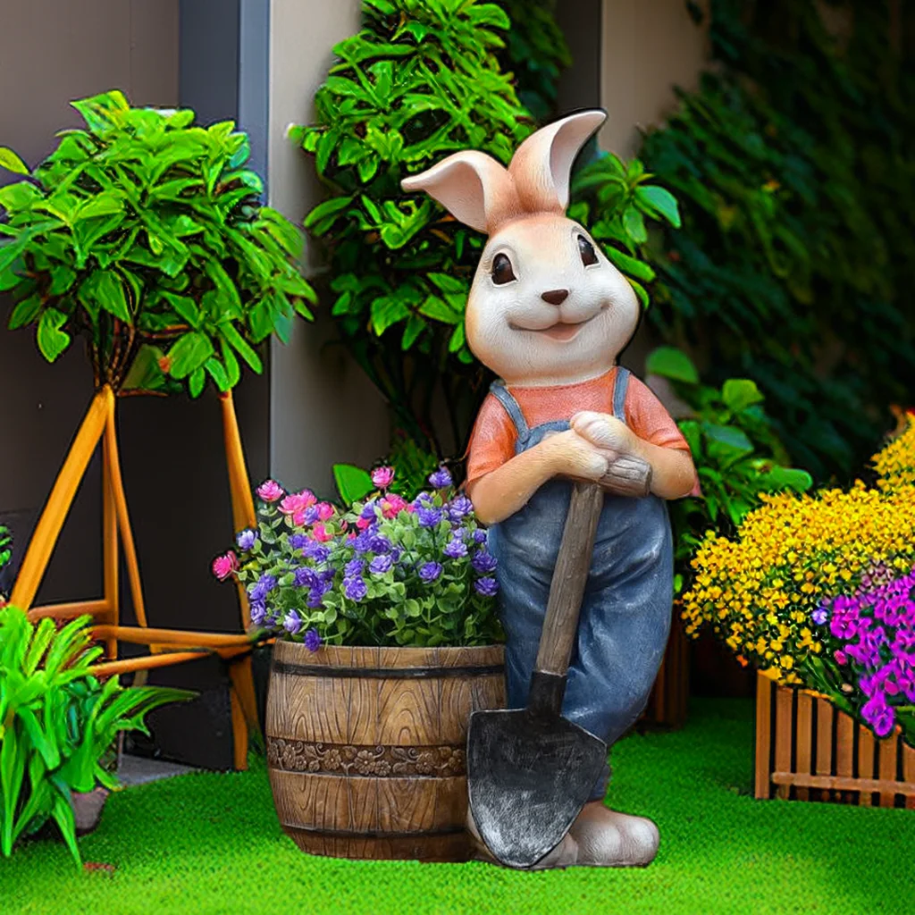 Cartoon rabbit planter ornament - perfect for courtyard decor, animal flower pot, outdoor villa garden, and balcony landscaping