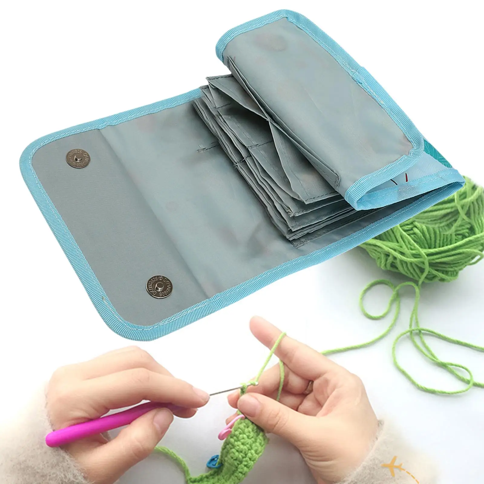 Knitting Needle Case Pouch Organizer Compact Multifunctional Durable 8.7x7inch Multiple Internal Pockets for Everywhere Knitting