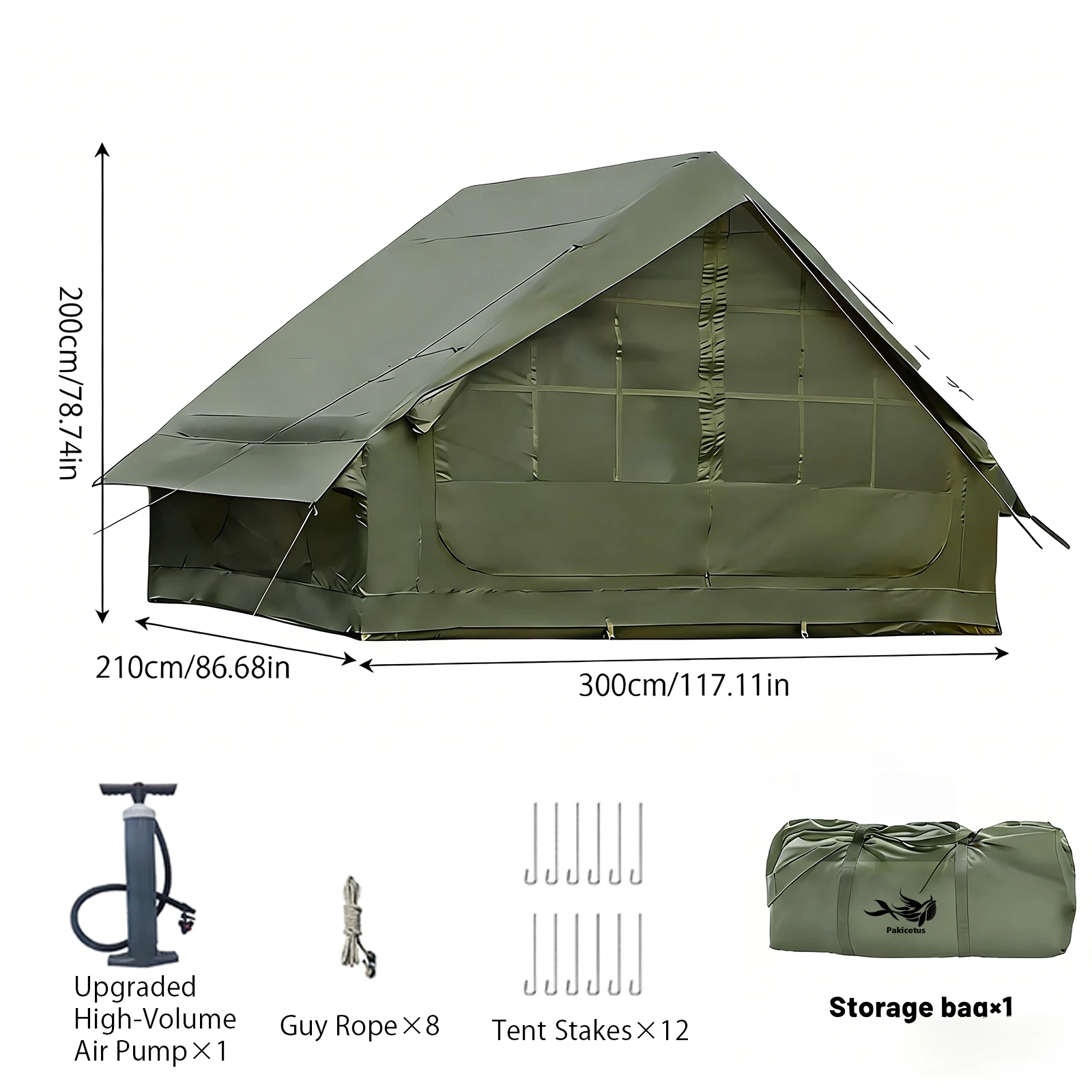PAKICETUS Opblaasbare tent met dakraam, snel op te zetten opblaastenten met pomp, luxe familietent voor 4-6 personen voor buitengebruik
