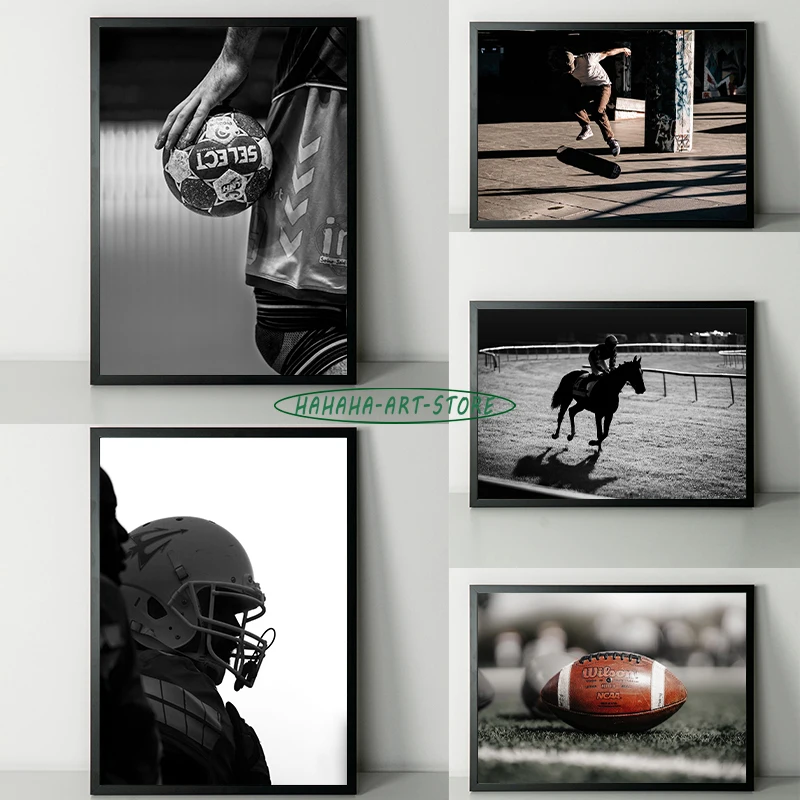 Sports Football Basketball Horse Riding Photos Poster Canvas Printing Sports Gallery Wall Art Set Room Home Aesthetic Wall Decor