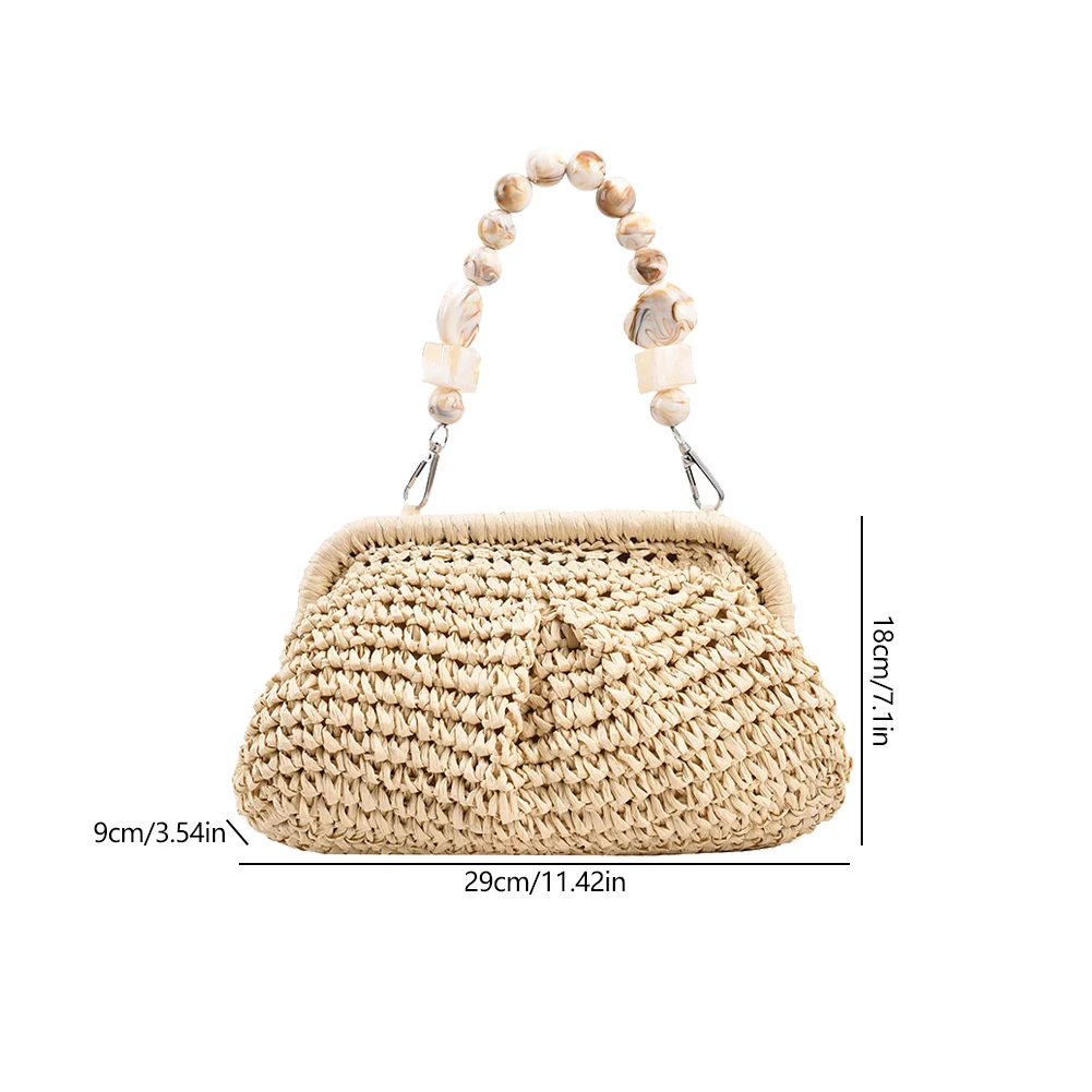 Women Straw Crossbody Bag Clutch Purse Weaving Shoulder Bag Versatile Small Beading Handbag Rattan Boho Summer Beach Woven Bag