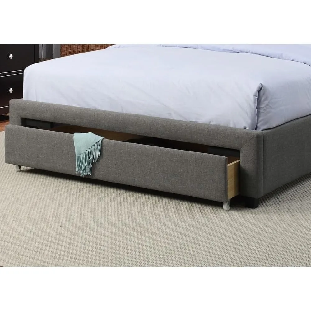 Modern Grey Upholstered Queen Bed Frame with Storage Drawers and Headboard