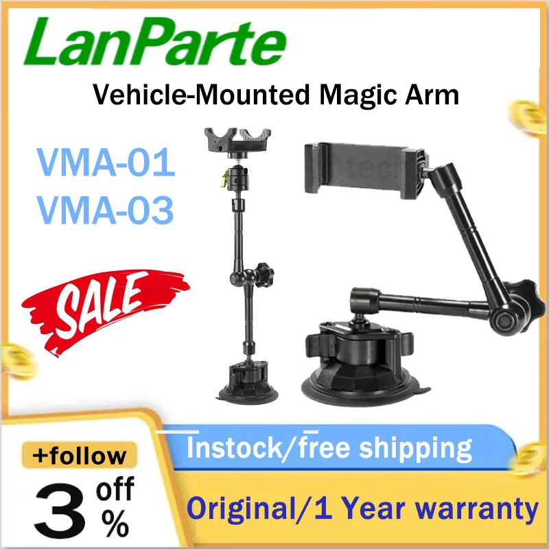 Lanparte VMA-01 Vehicle-Mounted Magic Arm Friction Clamp for Mobile Cell Phone with Univeral Ball Head for Driving for Video