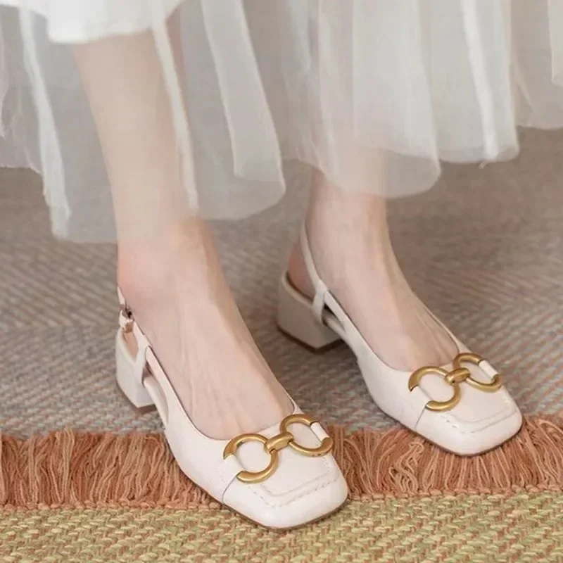 2024 Summer Sandals Women Fashion New Party Shoes Elegant Solid Color Baotou Sandals Casual Versatile Dress Low Heels Zapatilla